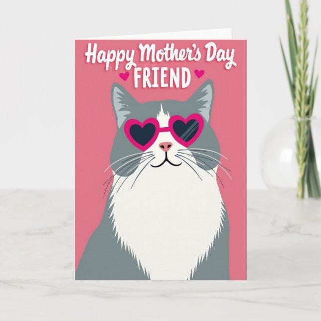 Pink Heart Cat Mothers Day Card (Front)