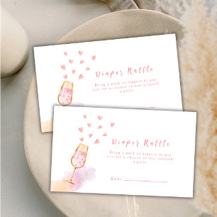Pink Heart Champagne Diaper Raffle Baby Shower Enclosure Card