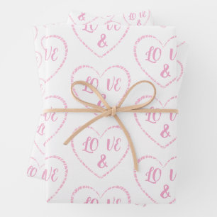 Pink Heart Charms, Bride and Groom Monograms Wrapping Paper Sheets