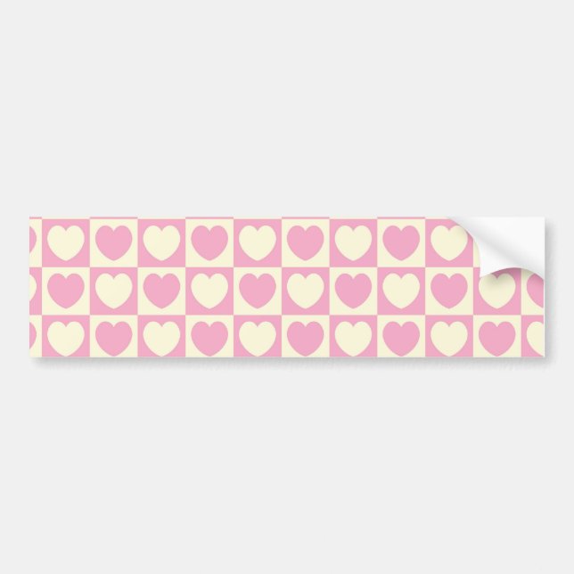Pink Heart Checkered Background Bumper Sticker (Front)