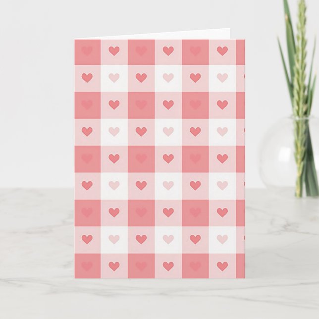 Pink Heart Checkered Love Card (Front)