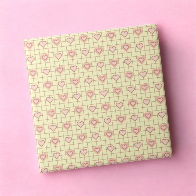 Pink Heart Checkered Pattern Valentine's Day Ceramic Tile (Pink Heart Checkered Pattern Valentine's Day Ceramic Tile)