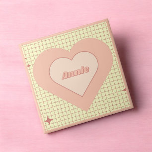 Pink Heart Checkered Pattern Valentine's Day Ceramic Tile