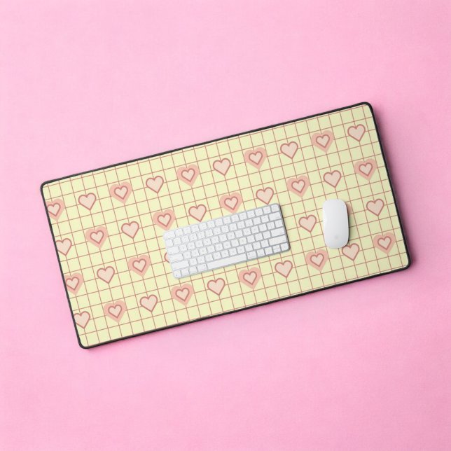 Pink Heart Checkered Pattern Valentine's Day Desk Mat (Pink Heart Checkered Pattern Valentine's Day Desk Mat)