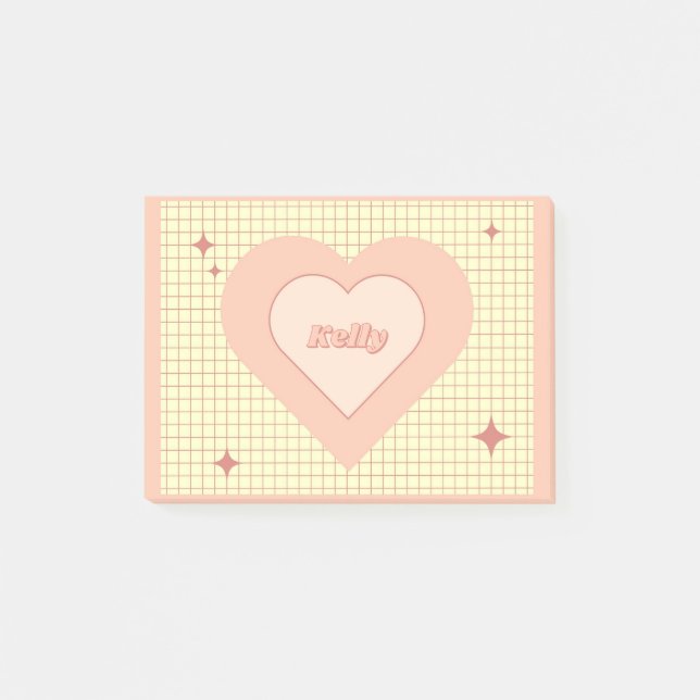 Pink Heart Checkered Pattern Valentine's Day Post-it Notes (Front)