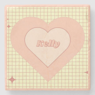 Pink Heart Checkered Pattern Valentine's Day Stone Coaster
