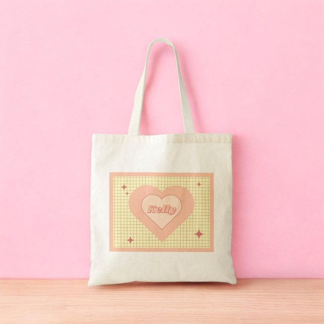 Pink Heart Checkered Pattern Valentine's Day Tote Bag (Pink Heart Checkered Pattern Valentine's Day Tote Bag)