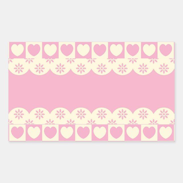 Pink Heart Checkered Rectangle Sticker (Front)