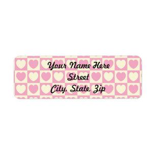 Pink Heart Checkered Return Address Sticker