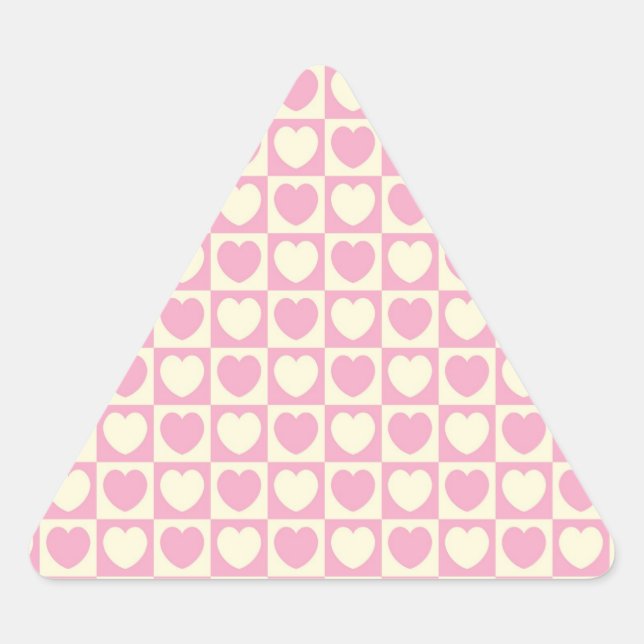 Pink Heart Checkered Triangle Sticker (Front)