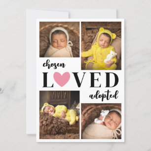 Pink Heart Chosen Loved Adopted Photo Collage Announcement