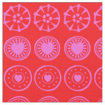 Pink Heart Circles on Red Background Fabric