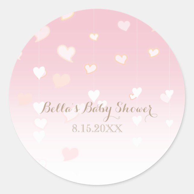 Pink Heart Confetti Baby Shower Classic Round Sticker (Front)