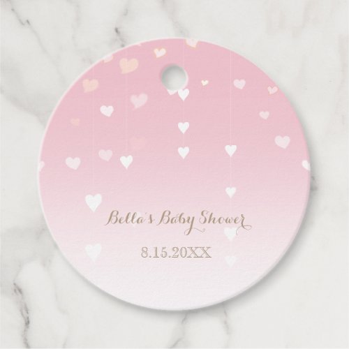 Pink Heart Confetti Baby Shower Favor Tags