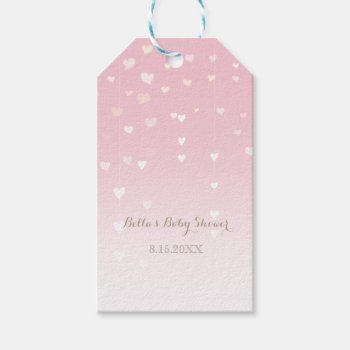 Pink Heart Confetti Baby Shower Gift Tags by FancyMeWedding at Zazzle