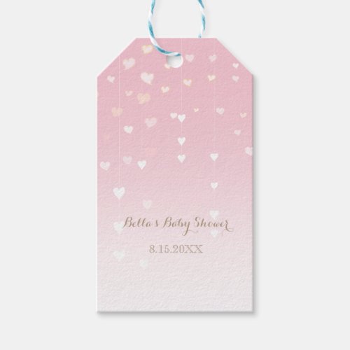 Pink Heart Confetti Baby Shower Gift Tags