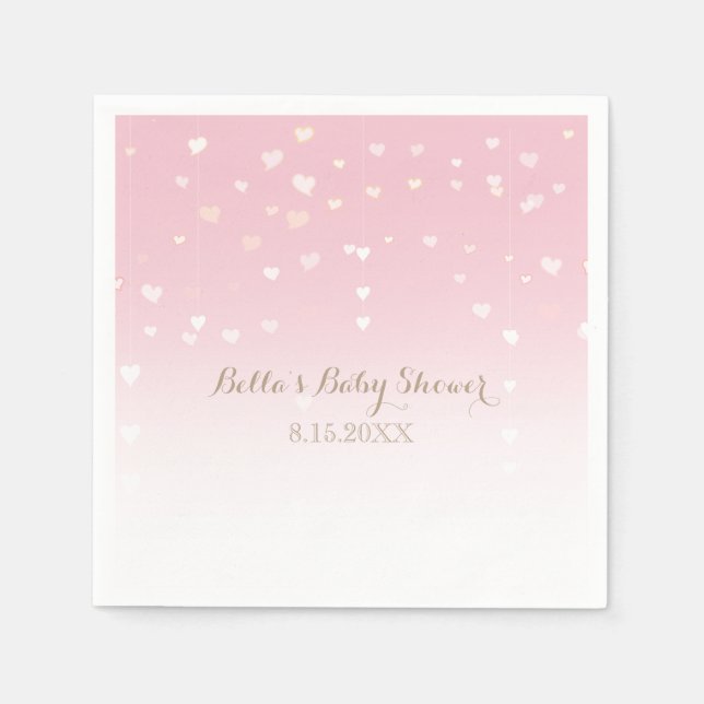 Pink Heart Confetti Baby Shower Napkins (Front)