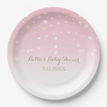 Pink Heart Confetti Baby Shower Paper Plates by FancyMeWedding at Zazzle