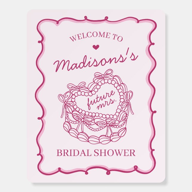 Pink Heart Coquette Cake Bridal Shower Welcome Foam Board (Front)