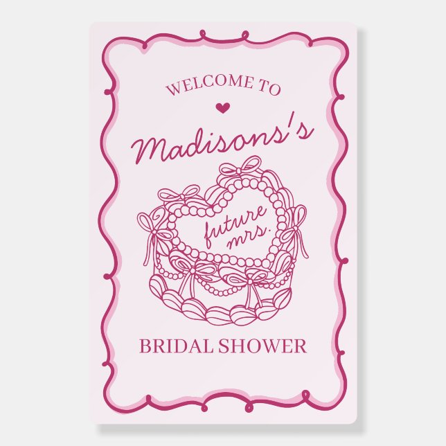 Pink Heart Coquette Cake Bridal Shower Welcome Foam Board (Front)