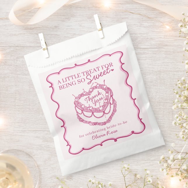 Pink Heart Coquette Cherry Cake Bridal Shower Favor Bag (Clipped)