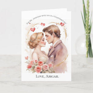 Pink Heart couple Valentine's day card for her