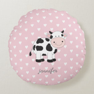 Pink heart cow pillow
