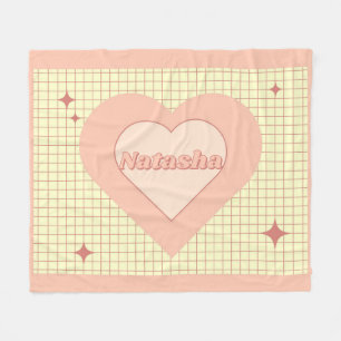 Pink Heart Cream Checkered Valentine's Day Gift Fleece Blanket