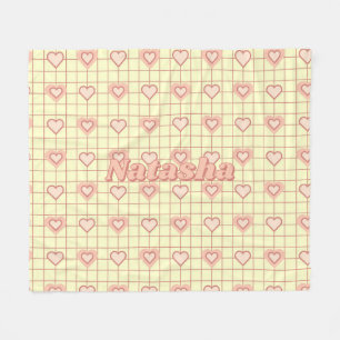 Pink Heart Cream Checkered Valentine's Day Gift Fleece Blanket