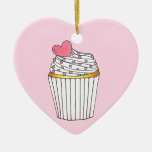 Pink Heart Cupcake Bridal Baby Shower Celebration Ceramic Ornament