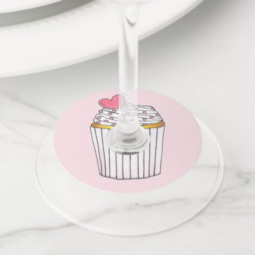 Pink Heart Cupcake Bridal Baby Shower Celebration Wine Glass Tag