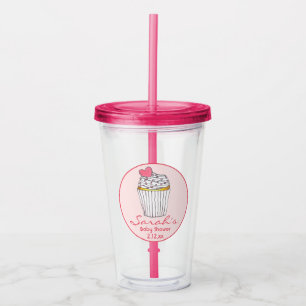 Pink Heart Cupcake Bridal Baby Shower Favor Acrylic Tumbler