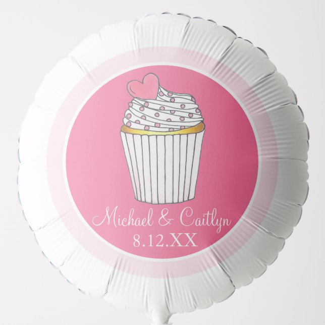 Pink Heart Cupcake Bridal Baby Shower Wedding Balloon (Front)