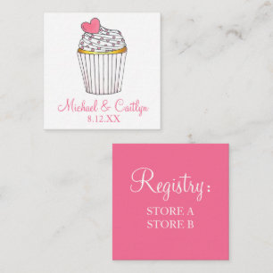 Pink Heart Cupcake Bridal Baby Shower Wedding Enclosure Card