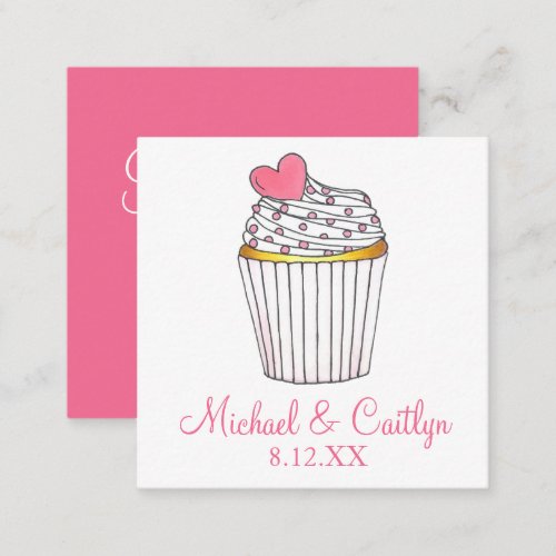 Pink Heart Cupcake Bridal Baby Shower Wedding Enclosure Card