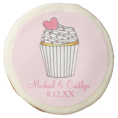 Pink Heart Cupcake Bridal Baby Shower Wedding Sugar Cookie