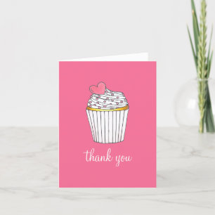 Pink Heart Cupcake Bridal Baby Shower Wedding Thank You Card