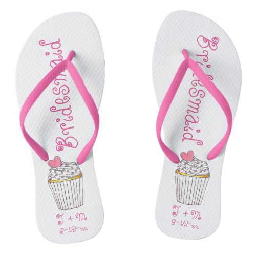 Pink Heart Cupcake Bridesmaid Wedding Flip Flops