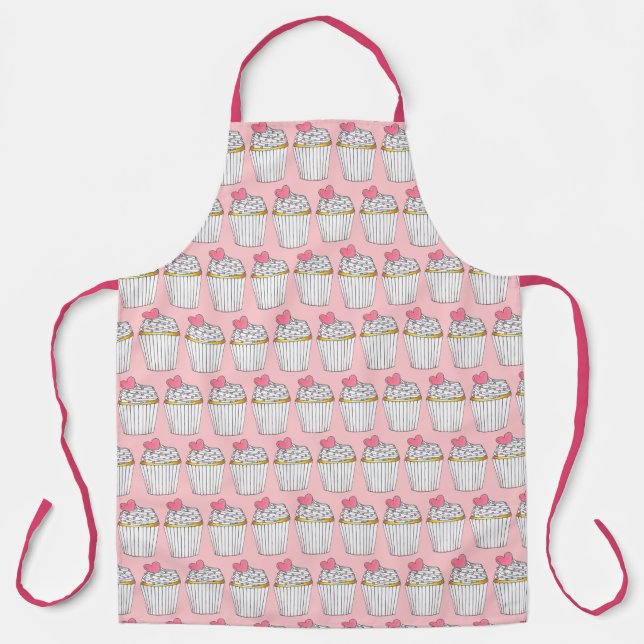 Pink Heart Cupcake Cake Frosting Sprinkles Bakery Apron (Front)