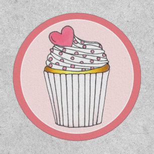 Pink Heart Cupcake Cake Frosting Sprinkles Patch