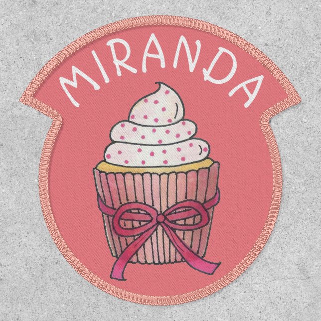 Pink Heart Cupcake Cake Frosting Sprinkles Patch (Front)
