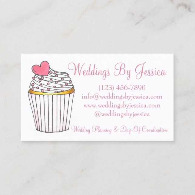Pink Heart Cupcake Cake Wedding Planner Bakery Business Card (Front)