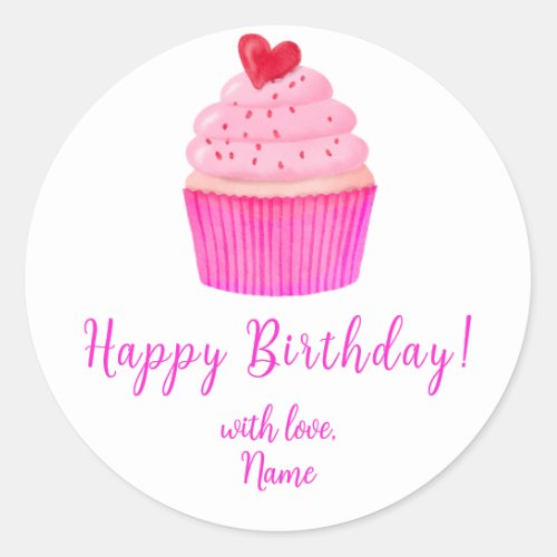 Pink Heart Cupcake Gift Tag Sticker