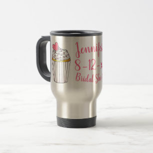 Pink Heart Cupcake Personalized Bridal Shower Cake Travel Mug