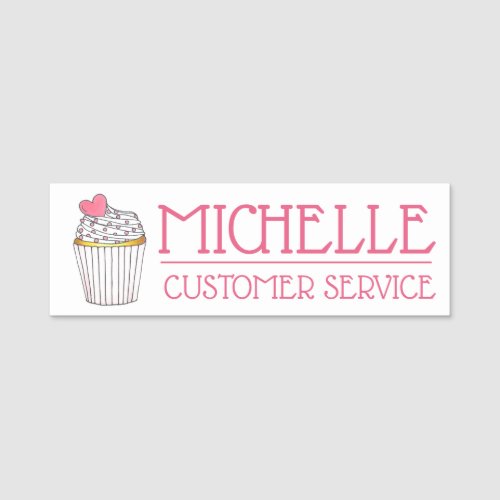 Pink Heart Cupcake Shop Cake Bakery Pastry Chef Name Tag