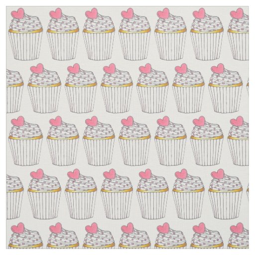 Pink Heart Cupcake Sprinkles Cake Bake Sale Love Fabric