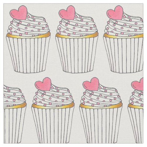 Pink Heart Cupcakes Cake Frosting Sprinkles Love Fabric