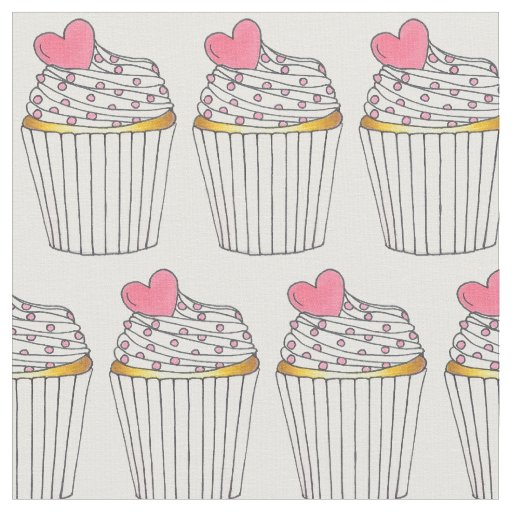 Pink Heart Cupcakes Cake Frosting Sprinkles Love Fabric
