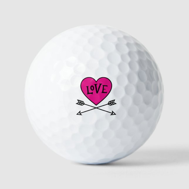 Pink Heart Cupid's Bows LOVE Golf Balls (Front)