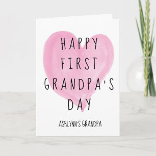 Pink Heart Cute First Grandpa's Day Card
